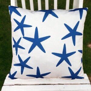Coastal Starfish Pillow Cover Beach Nautical Square Blue White 17. 7 X 17.7 in